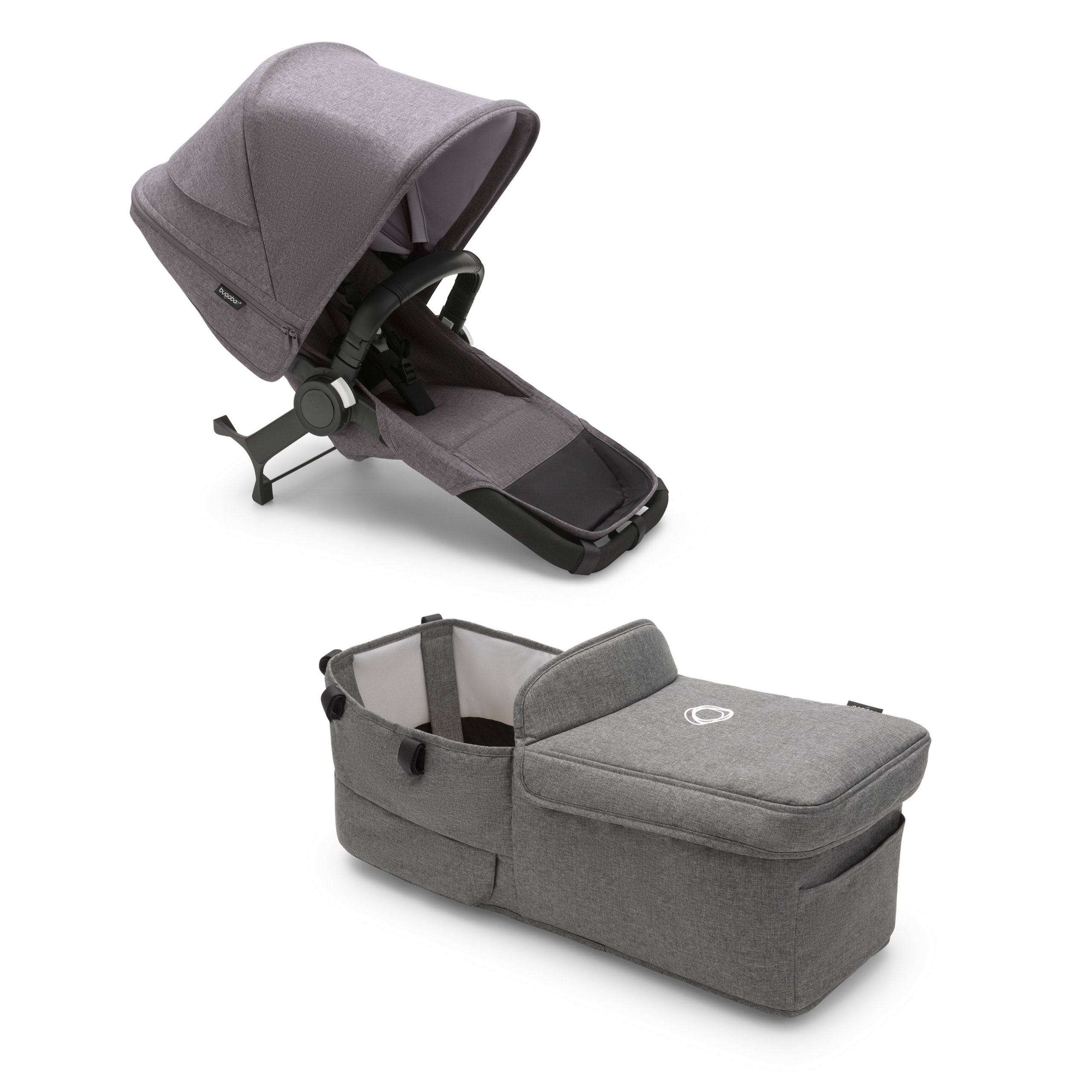 Refurbished Bugaboo Donkey 5 Twin extension set complete GREY MÉLANGE-GREY MÉLANGE - Thumbnail Slide 1 of 1