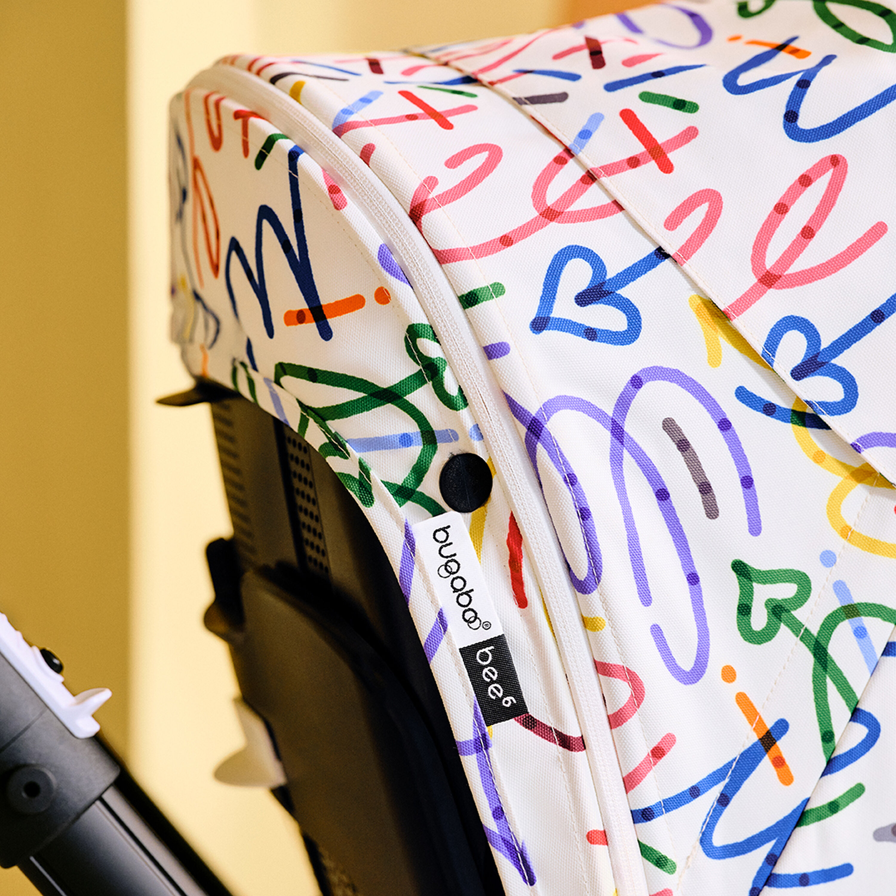 Bugaboo Bee 6 seat stroller black base, black fabrics, art of discovery white sun canopy - Main Modal Image Slide 2 of 5