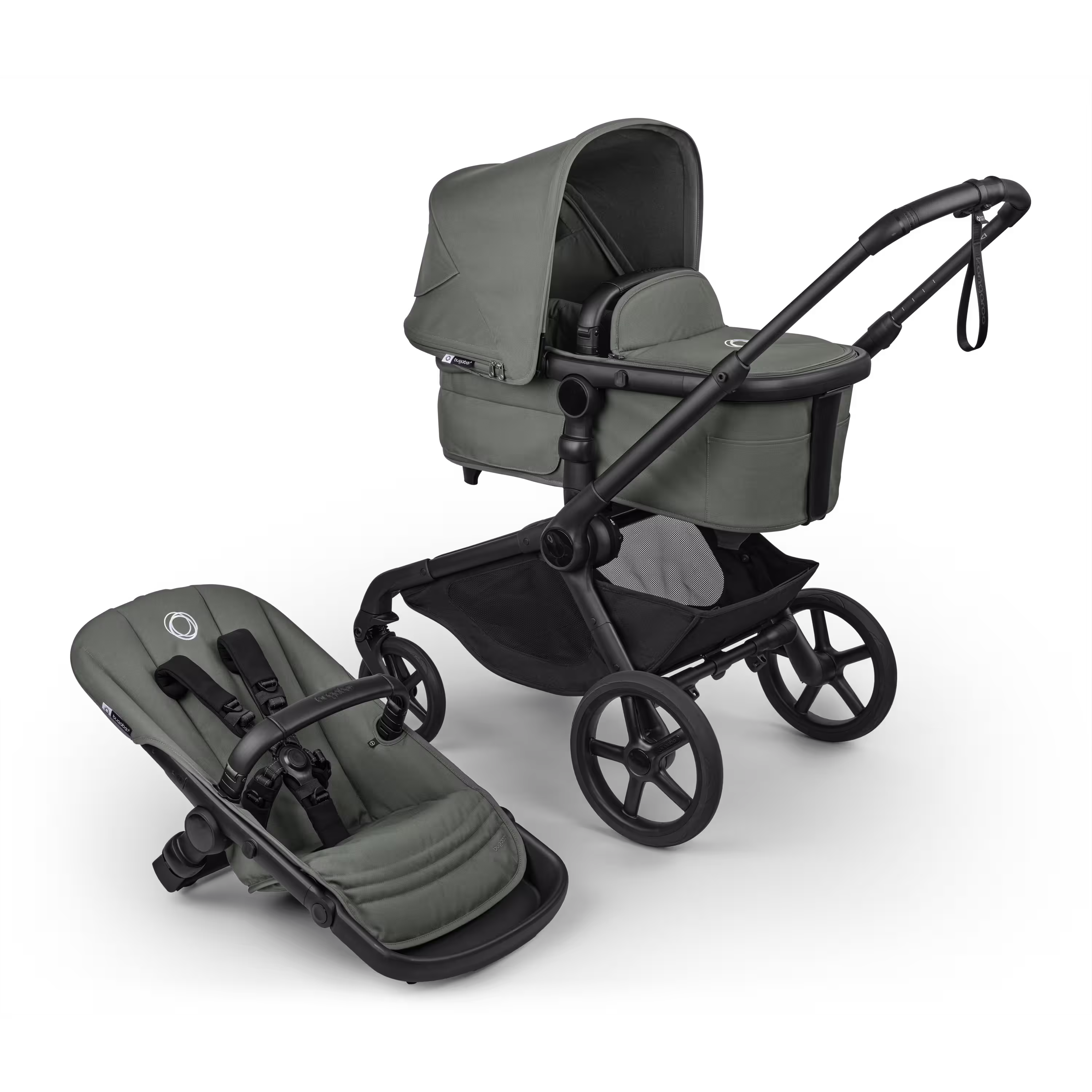 Bugaboo Kangaroo 2-in-1 pram black base, forest green fabrics, forest green sun canopy - Main Modal Image Slide 1 of 18