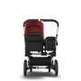 Bugaboo Donkey 3 Mono seat and bassinet stroller red sun canopy, black fabrics, aluminium base