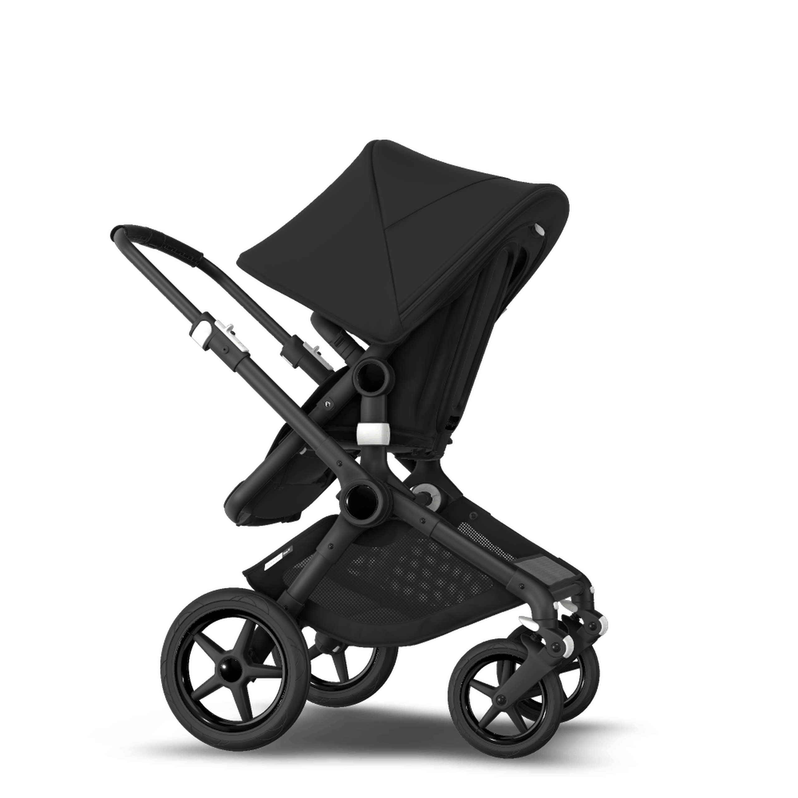 Bugaboo Fox 2 seat and carrycot pushchair black sun canopy, black fabrics, black chassis - Thumbnail Slide 8 of 10