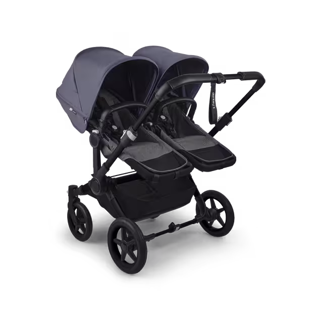 Bugaboo Donkey 5 twin stroller black base, grey mélange fabrics, stormy blue sun canopy - Main Image Slide 3 of 12