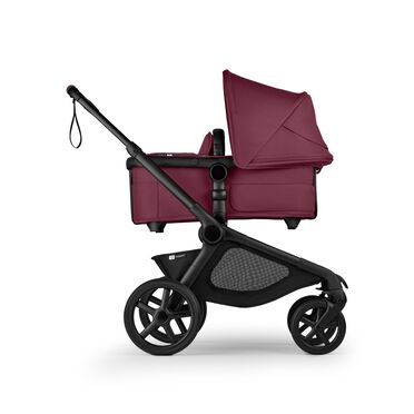 Side view of Bugaboo Kangaroo 2-in-1 stroller with one bassinet, Dark Cherry fabrics, and Dark Cherry sun canopy. - view 2
