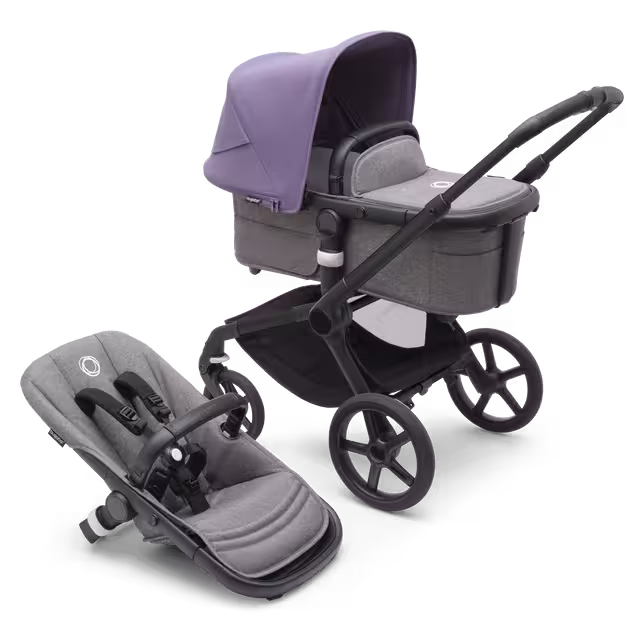 Bugaboo Fox 5 2-in-1 stroller black base, grey melange fabrics, astro purple sun canopy - Main Image Slide 1 of 12
