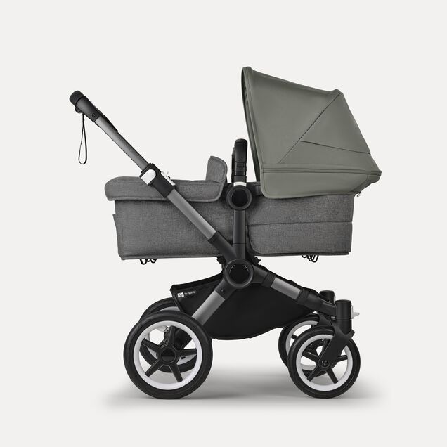 Bugaboo Donkey 5 twin stroller graphite base, grey mélange fabrics, forest green sun canopy - Main Image Slide 2 of 12