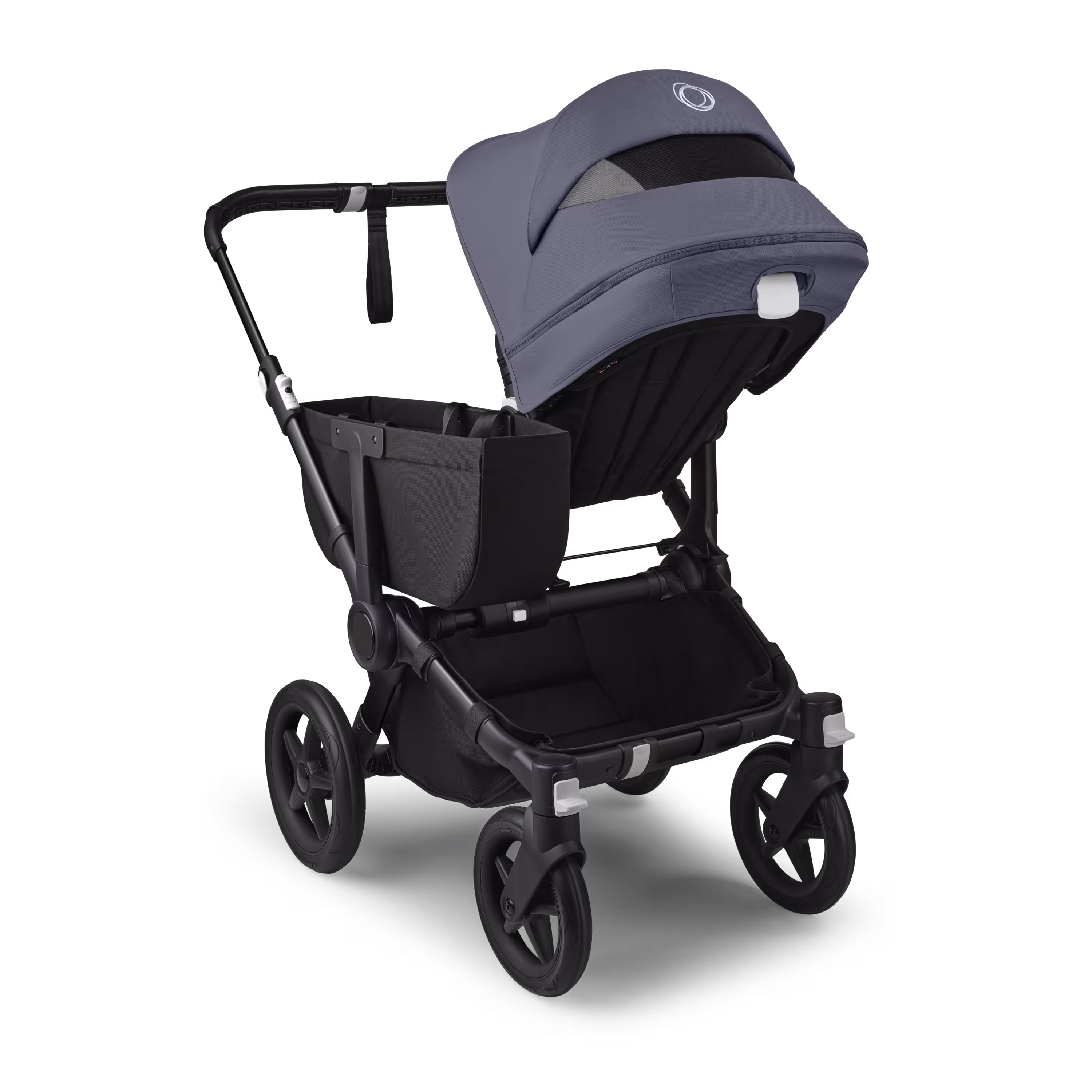 Refurbished Bugaboo Donkey 5 Mono bassinet and seat stroller black base, midnight black fabrics, stormy blue sun canopy - Main Modal Image Slide 4 of 10