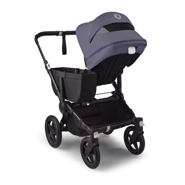 Refurbished Bugaboo Donkey 5 Mono bassinet and seat stroller black base, midnight black fabrics, stormy blue sun canopy - Main Image Slide 4 of 10