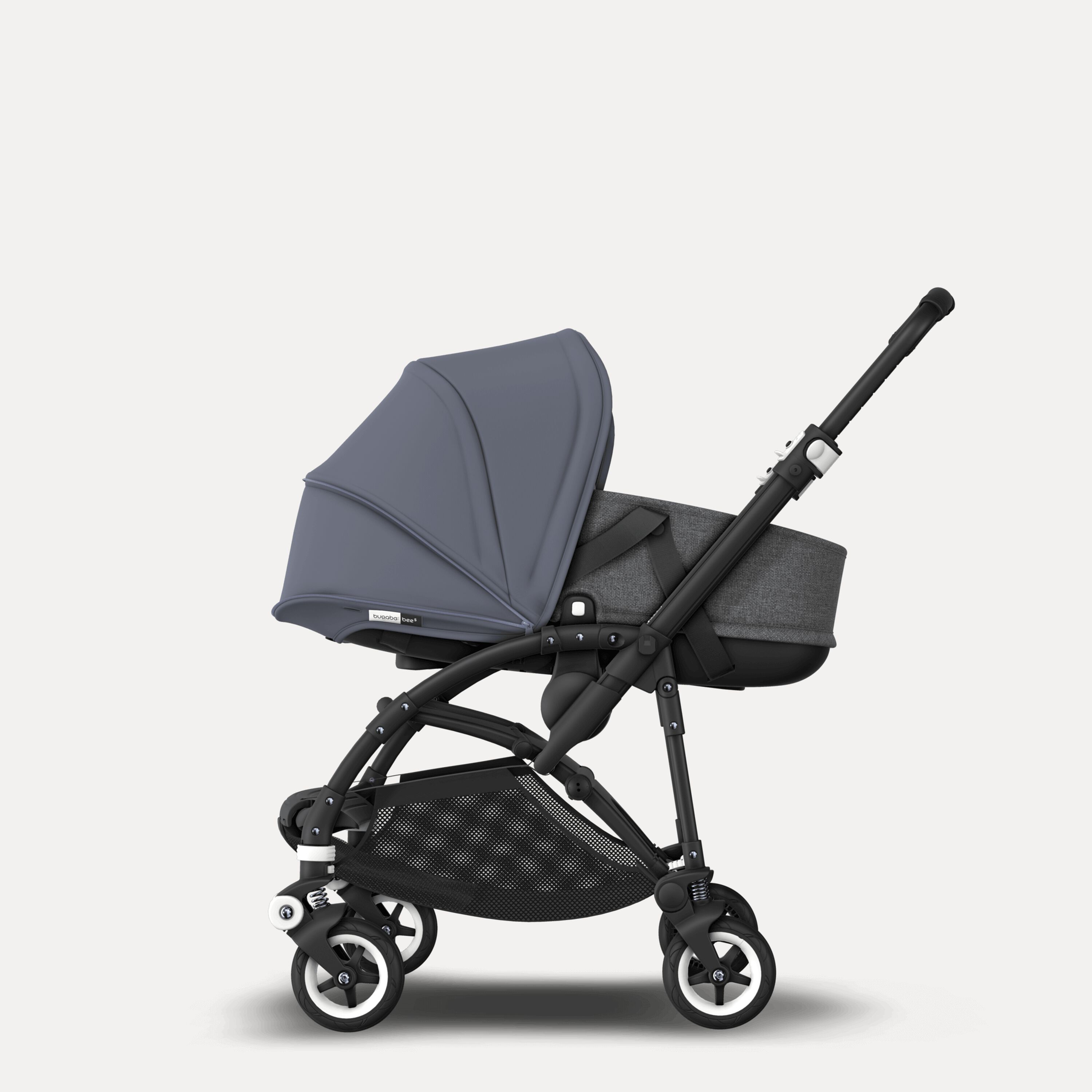Bugaboo Bee 5 seat and bassinet stroller steel blue sun canopy, grey melange fabrics, black base - Main Modal Image Slide 1 of 6