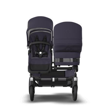 Bugaboo Donkey 5 Duo bassinet and seat stroller graphite base, classic collection dark navy fabrics, classic collection dark navy sun canopy