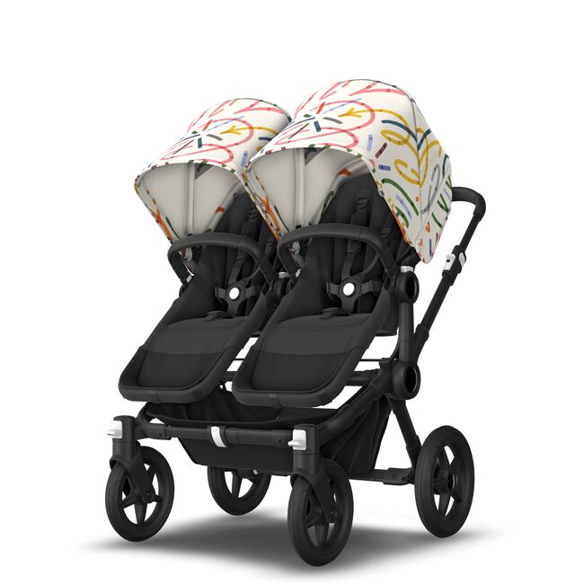 Bugaboo Donkey 5 Twin bassinet and seat stroller black base, midnight black fabrics, art of discovery white sun canopy - Main Image Slide 12 of 15