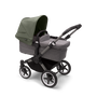 Bugaboo Donkey 5 Mono bassinet and seat stroller graphite base, grey mélange fabrics, forest green sun canopy