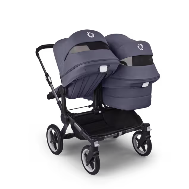 Bugaboo Donkey 5 Duo double stroller graphite base, stormy blue fabrics, stormy blue sun canopy - Main Image Slide 4 of 11