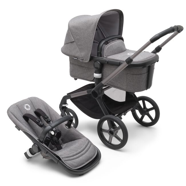 Bugaboo Fox 5 bassinet and seat stroller with graphite chassis, grey melange fabrics and grey melange sun canopy. - Main Image Slide 1 of 15