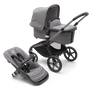 Bugaboo Fox 5 bassinet and seat stroller with graphite chassis, grey melange fabrics and grey melange sun canopy.