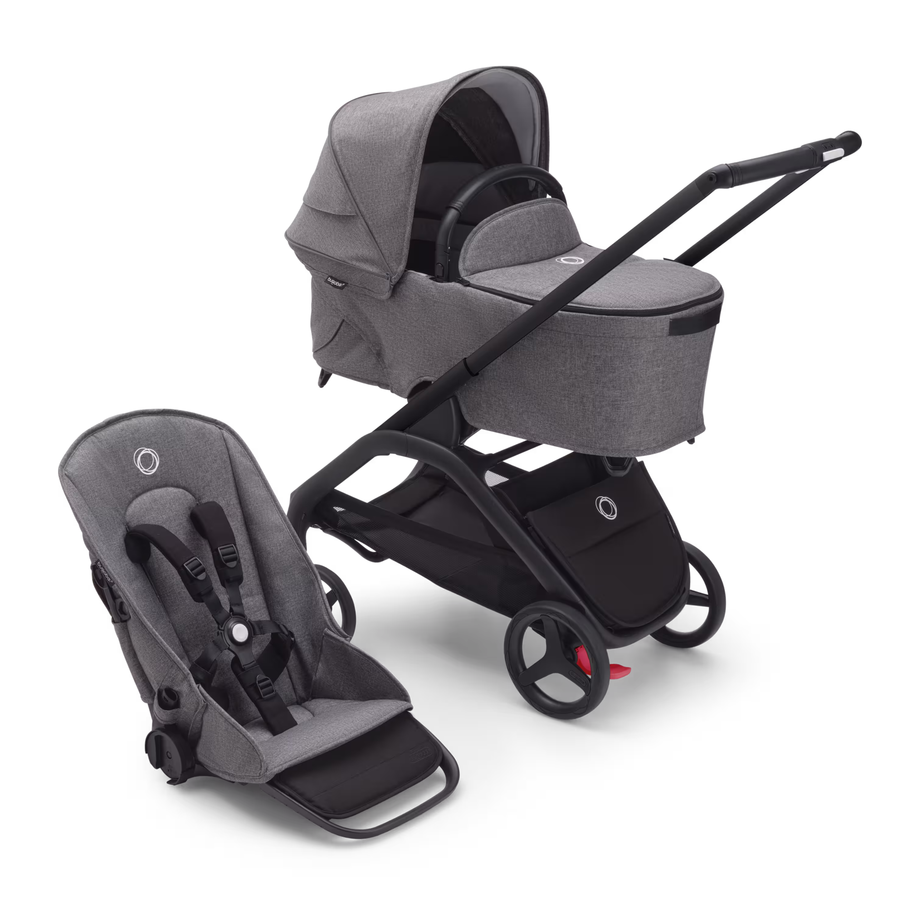 Bugaboo Dragonfly 2-in-1 pram black base, grey fabrics, grey sun canopy & grey bassinet - Main Modal Image Slide 1 of 16