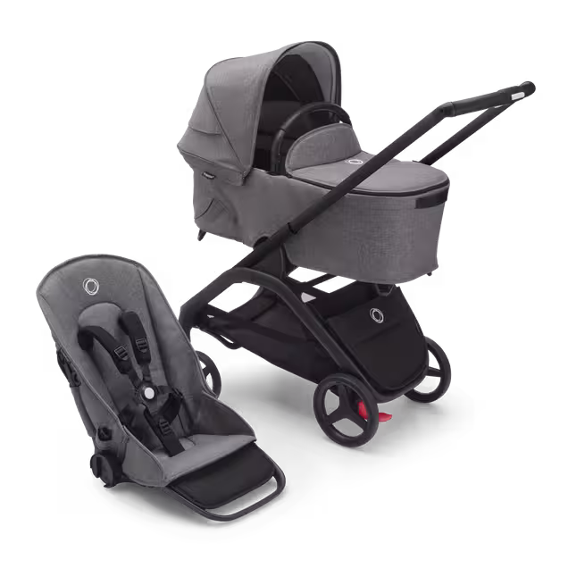 Bugaboo Dragonfly 2-in-1 pram black base, grey fabrics, grey sun canopy & grey bassinet - Main Image Slide 1 of 16