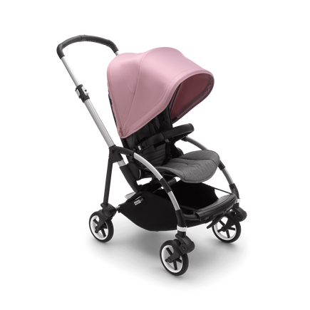 Bugaboo Bee 6 seat pushchair soft pink sun canopy, grey mélange fabrics, aluminium base