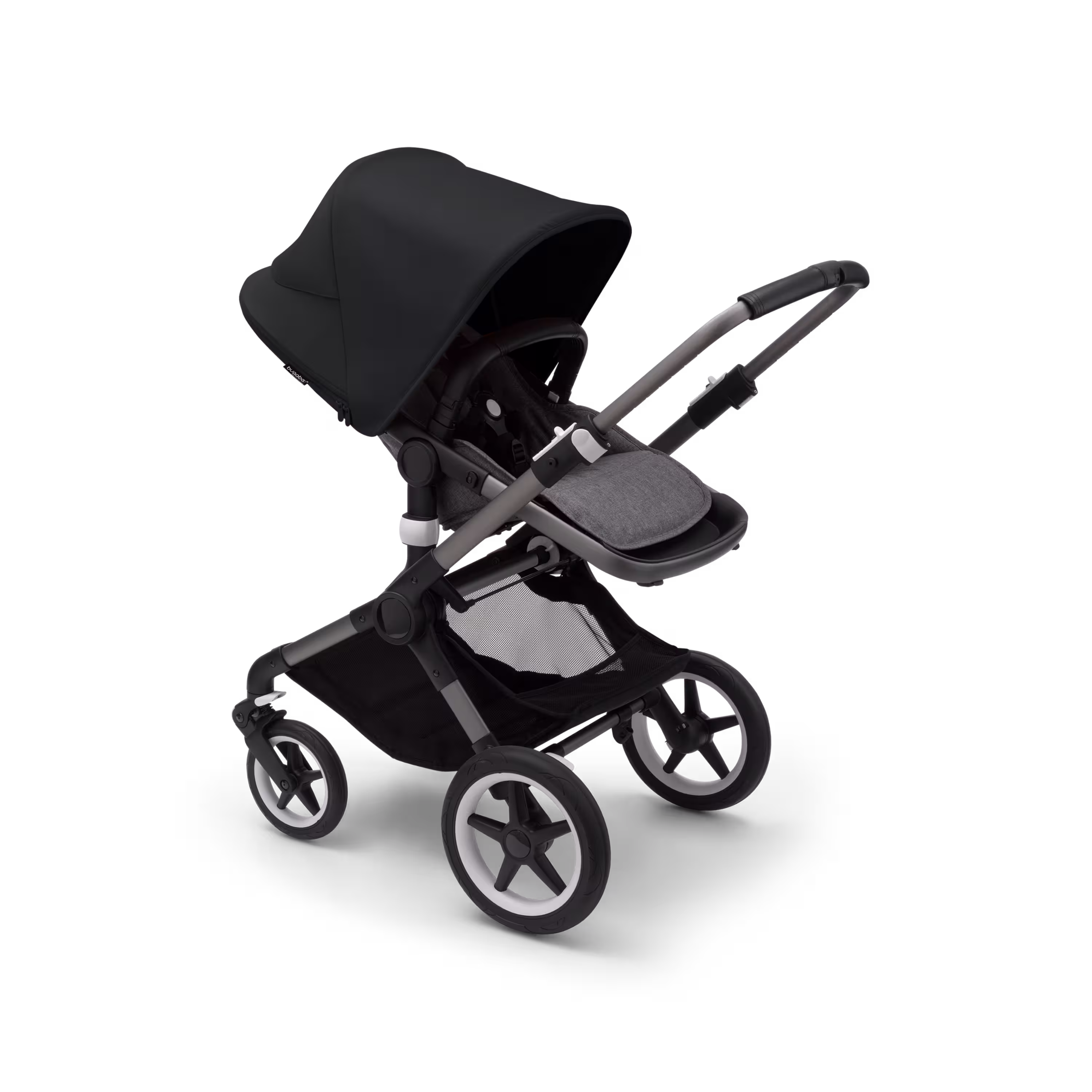 Bugaboo Fox 3 seat stroller with graphite frame, grey melange fabrics, and black sun canopy. - Main Modal Image Slide 6 of 7