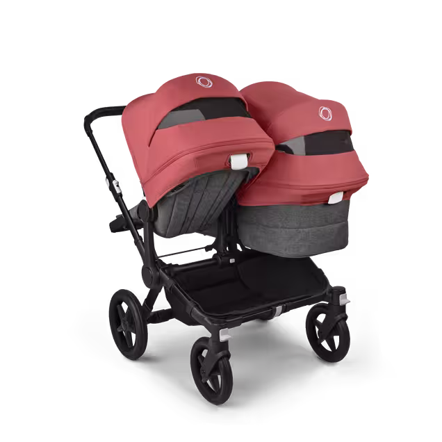 Bugaboo Donkey 5 Duo double stroller black base, grey mélange fabrics, sunrise red sun canopy - Main Image Slide 4 of 11