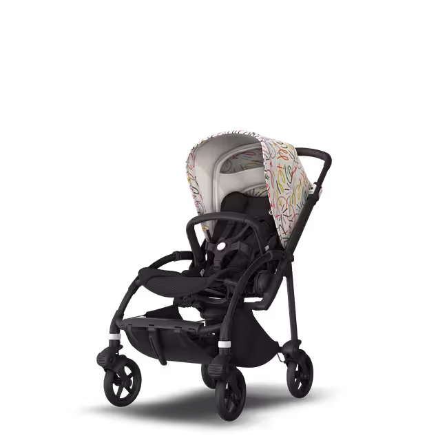 Bugaboo Bee 6 seat stroller black base, black fabrics, art of discovery white sun canopy - Main Image Slide 5 of 5