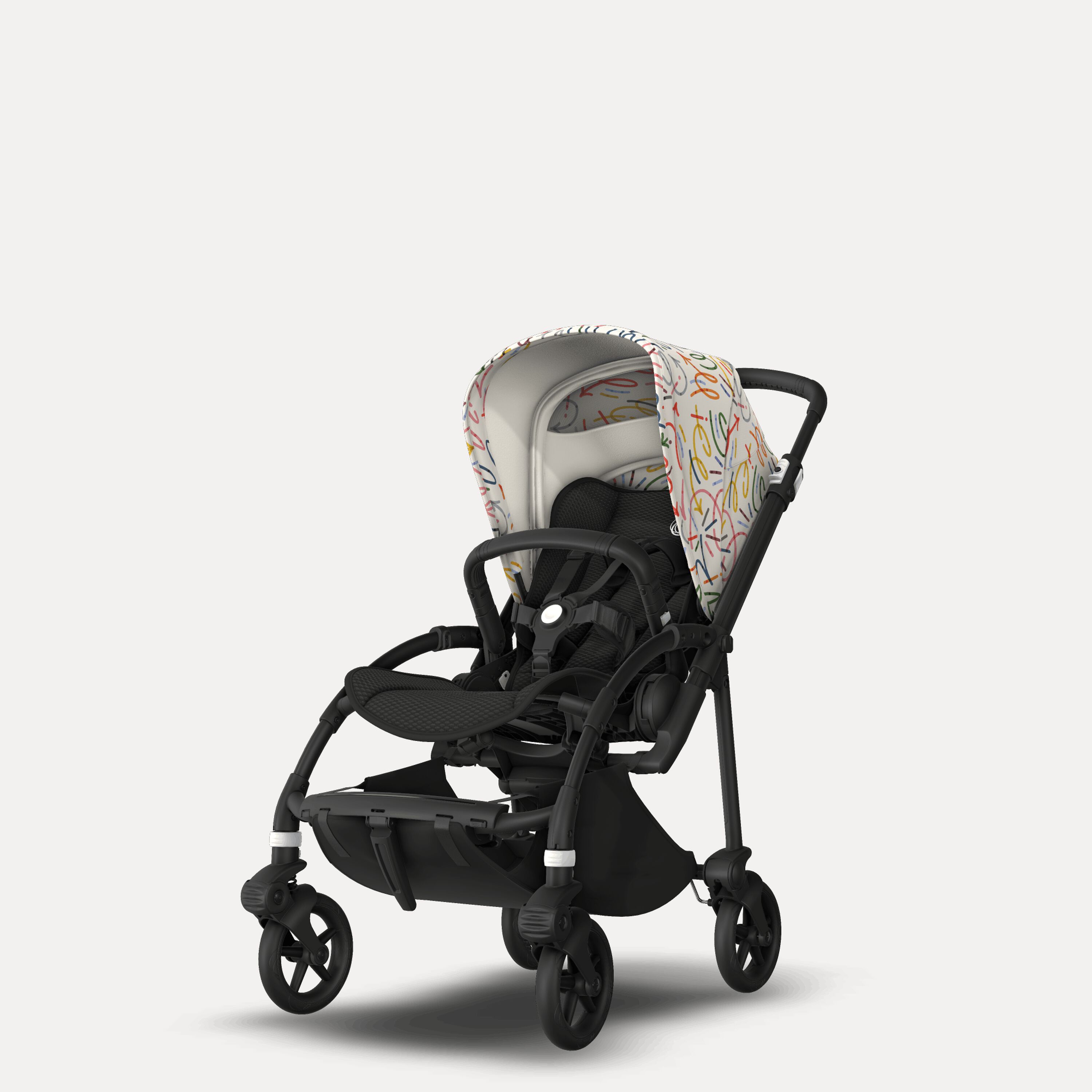 Bugaboo Bee 6 seat stroller black base, black fabrics, art of discovery white sun canopy - Main Modal Image Slide 5 of 5