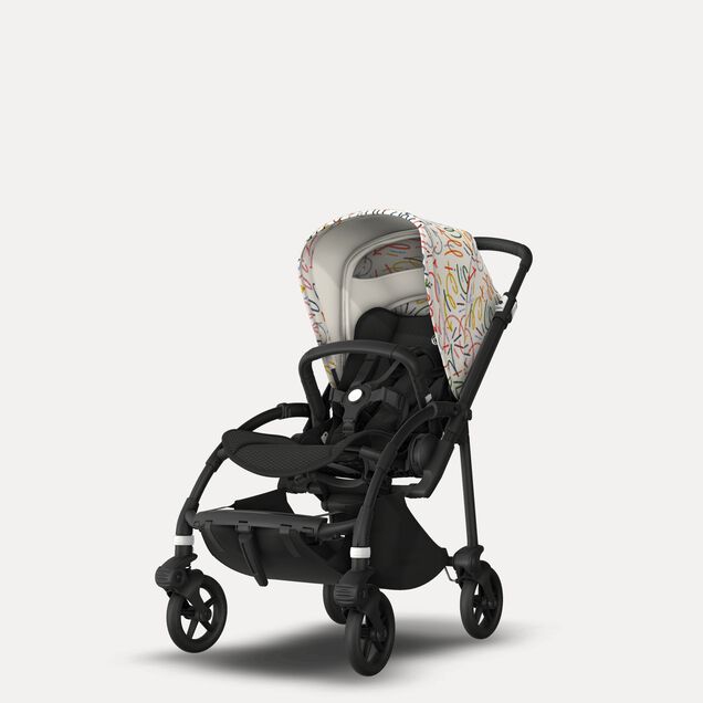 Bugaboo Bee 6 seat stroller black base, black fabrics, art of discovery white sun canopy - Main Image Slide 5 of 5