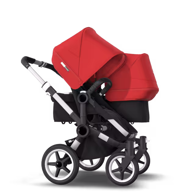 Bugaboo Donkey 3 Duo seat and bassinet stroller red sun canopy, black fabrics, aluminium base - Main Image Slide 4 van 5