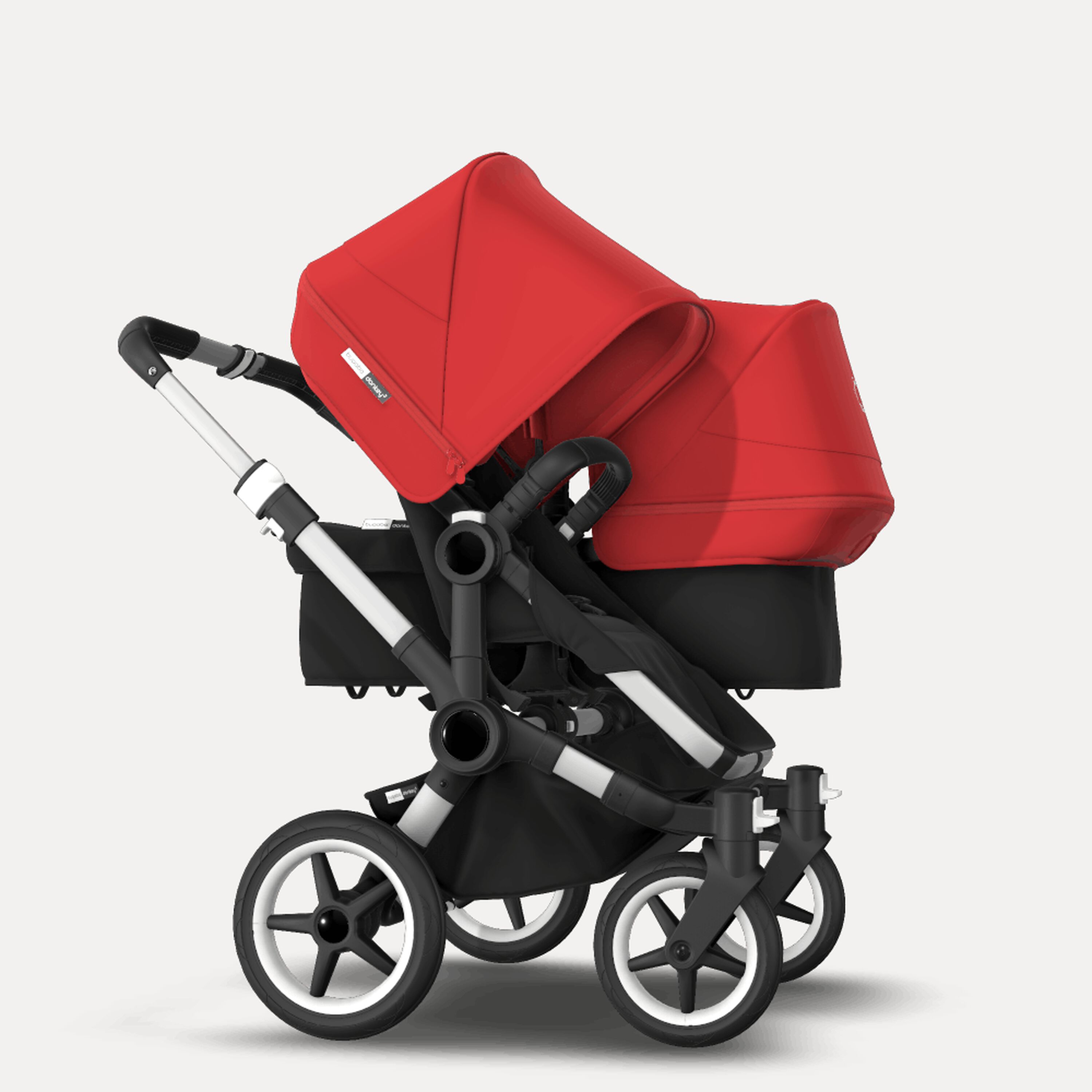 Bugaboo Donkey 3 Duo seat and bassinet stroller red sun canopy, black fabrics, aluminium base - Main Modal Image Slide 4 van 5