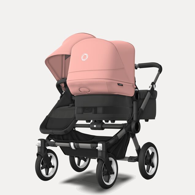 Bugaboo Donkey 5 Duo double stroller graphite base, midnight black fabrics, morning pink sun canopy - Main Image Slide 2 of 9
