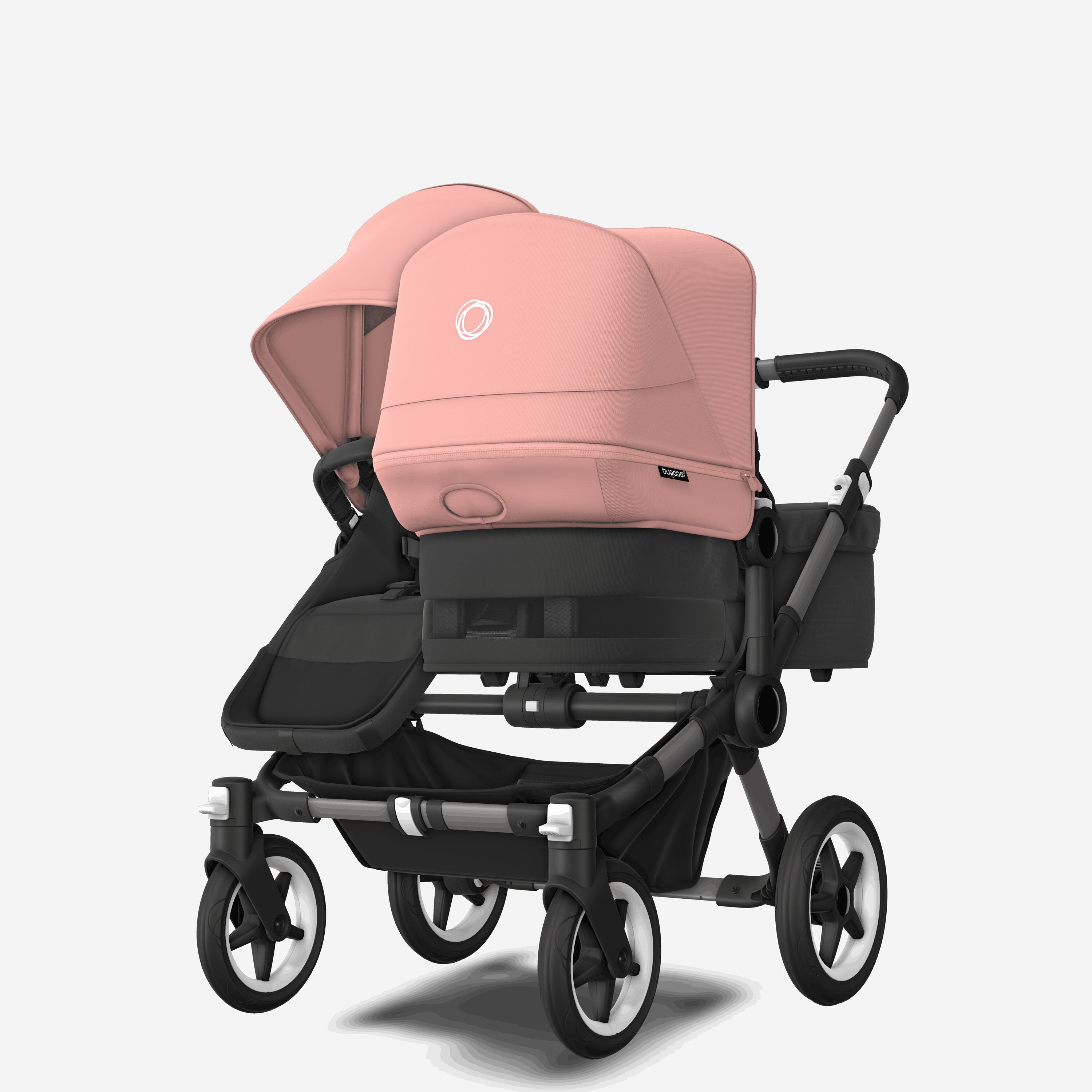 Bugaboo Donkey 5 Duo double stroller graphite base, midnight black fabrics, morning pink sun canopy - Main Modal Image Slide 2 of 9