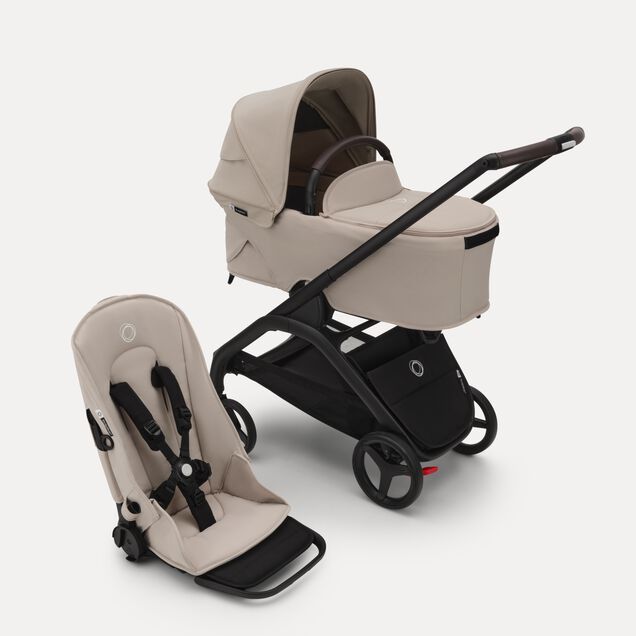 Bugaboo Dragonfly 2-in-1 pram black base, desert taupe fabrics, desert taupe sun canopy - Main Image Slide 1 of 16