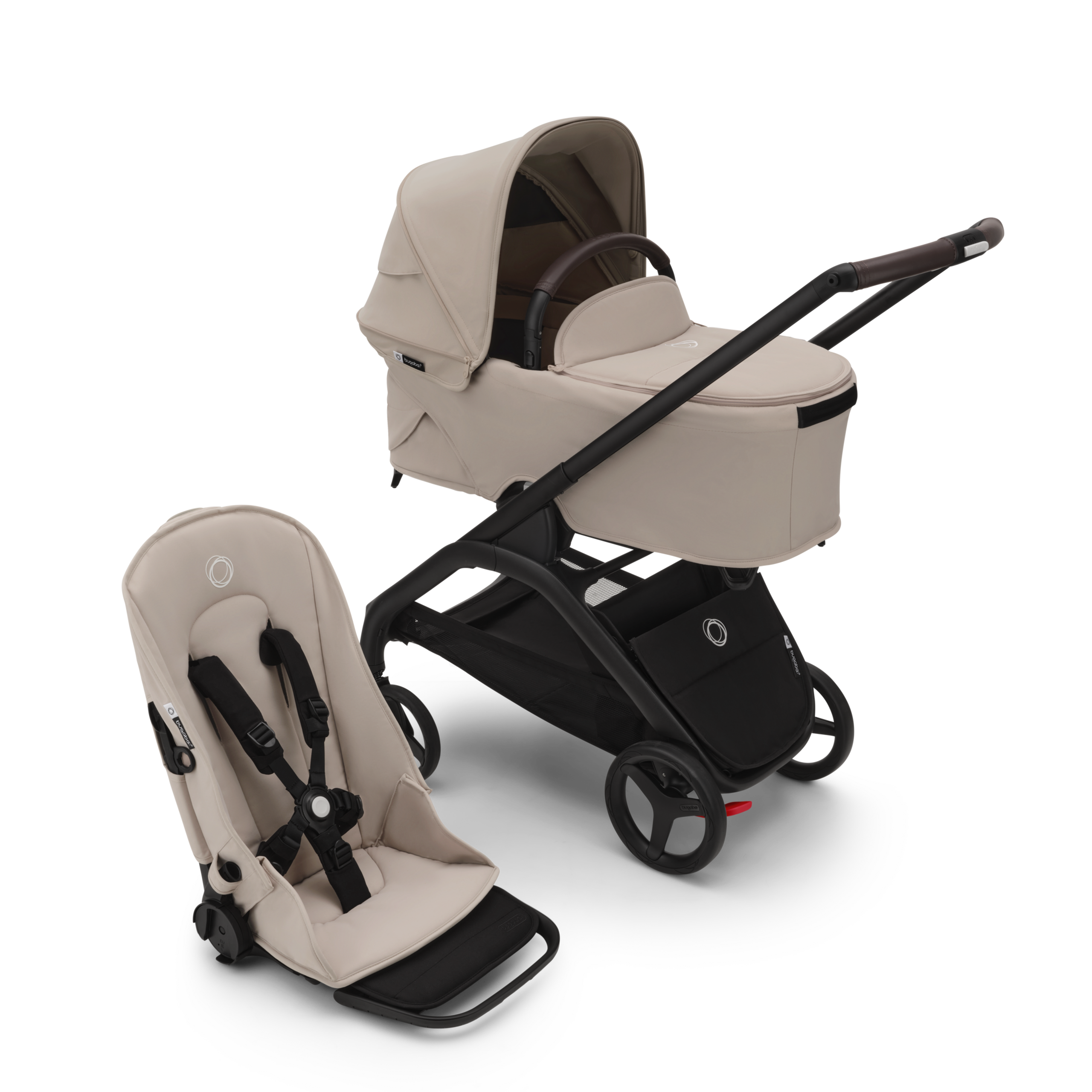 Bugaboo Dragonfly 2-in-1 pram black base, desert taupe fabrics, desert taupe sun canopy - Thumbnail Slide 1 of 15