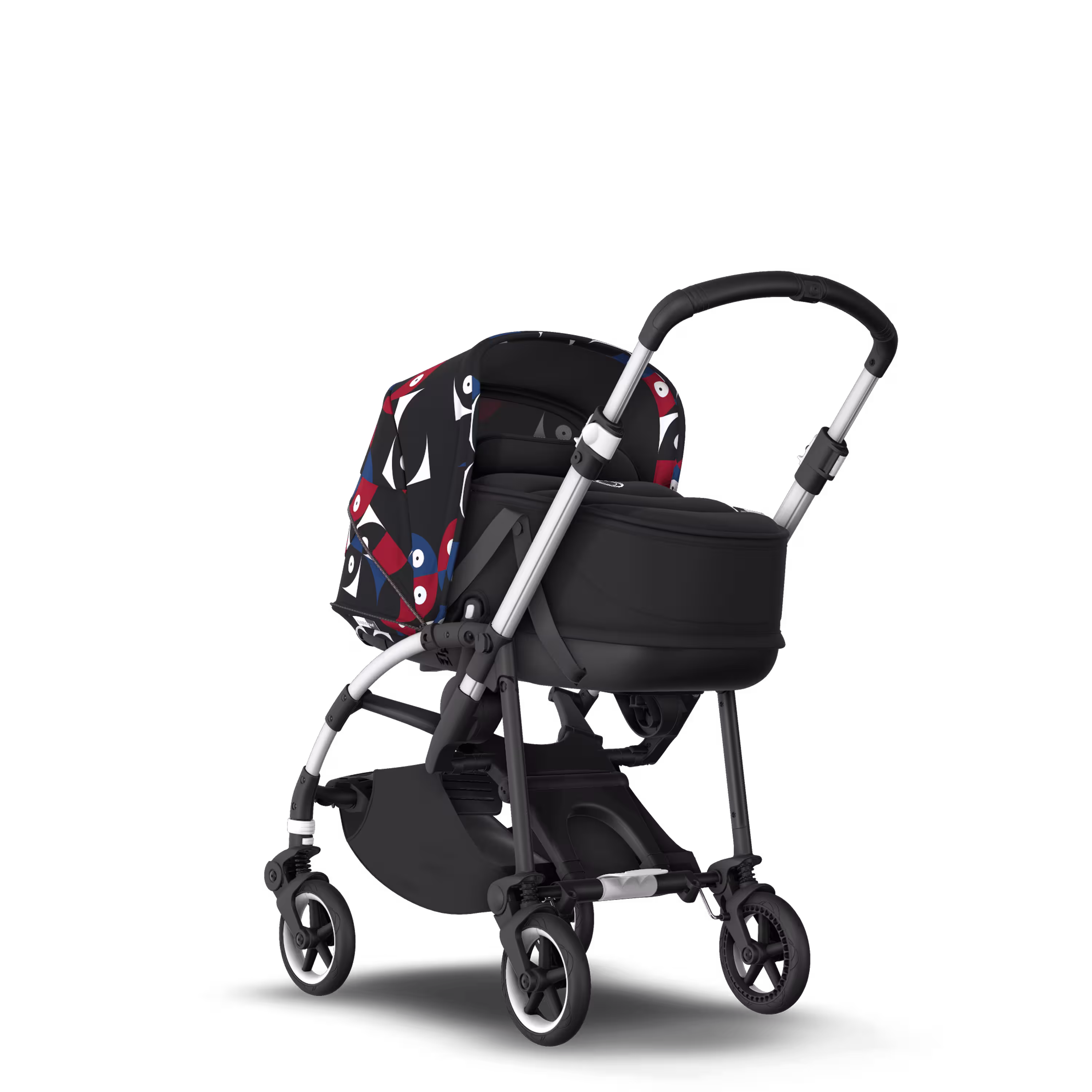 Bugaboo Bee 6 bassinet and seat stroller aluminium base, black fabrics, animal explorer red/blue sun canopy - Main Modal Image Slide 1 of 6