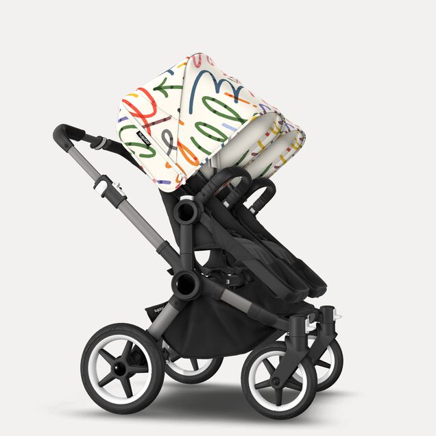 Bugaboo Donkey 5 twin stroller graphite base, midnight black fabrics, art of discovery white sun canopy - Main Image Slide 4 of 12