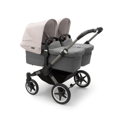 Bugaboo Donkey 5 Twin bassinet and seat stroller graphite base, grey mélange fabrics, misty white sun canopy - view 1