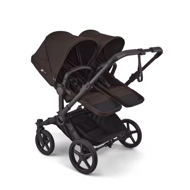 Bugaboo Donkey 6 twin pushchair black base, cocoa brown fabrics, cocoa brown sun canopy - Main Image Slide 2 of 9