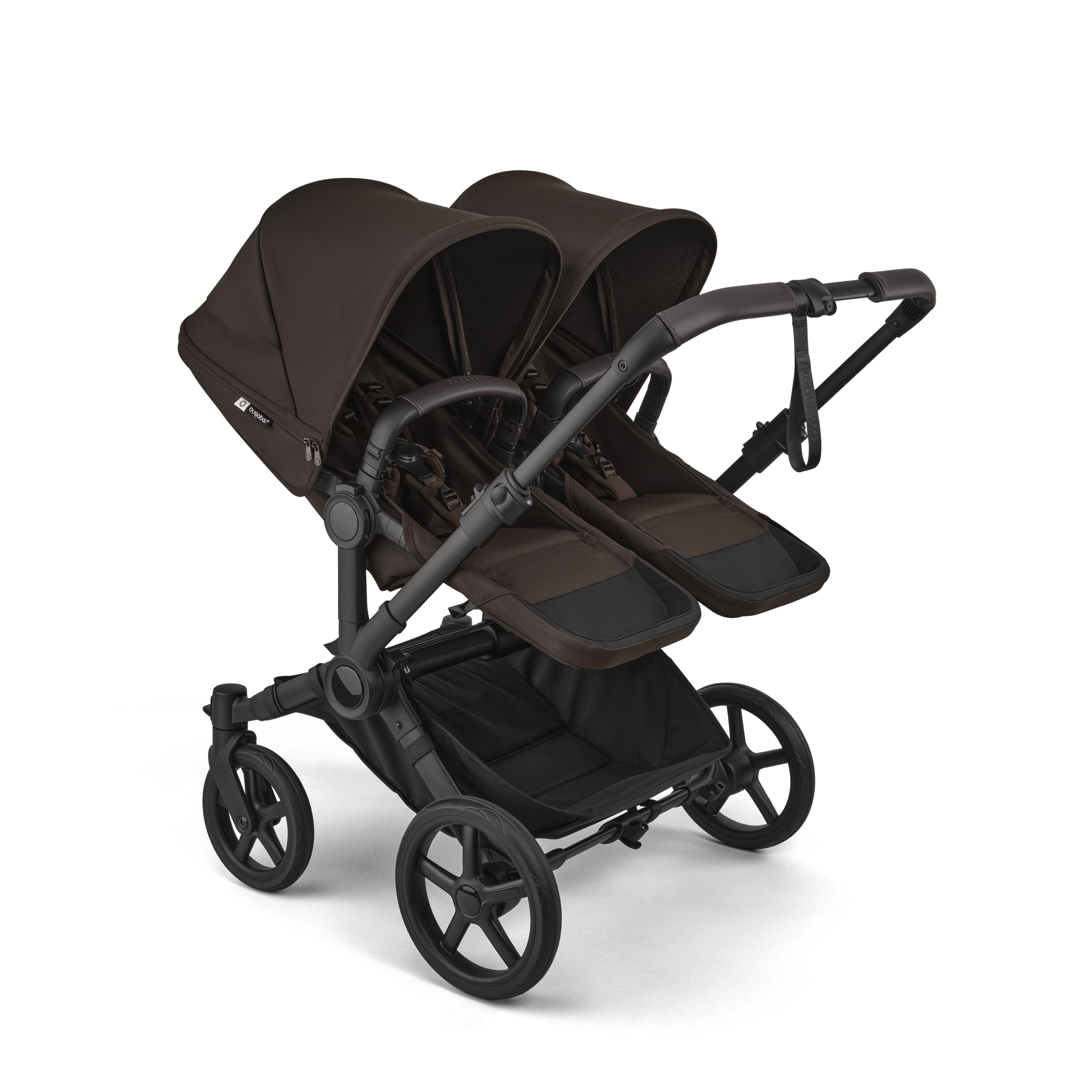 Bugaboo Donkey 6 twin pushchair black base, cocoa brown fabrics, cocoa brown sun canopy - Thumbnail Slide 2 of 9