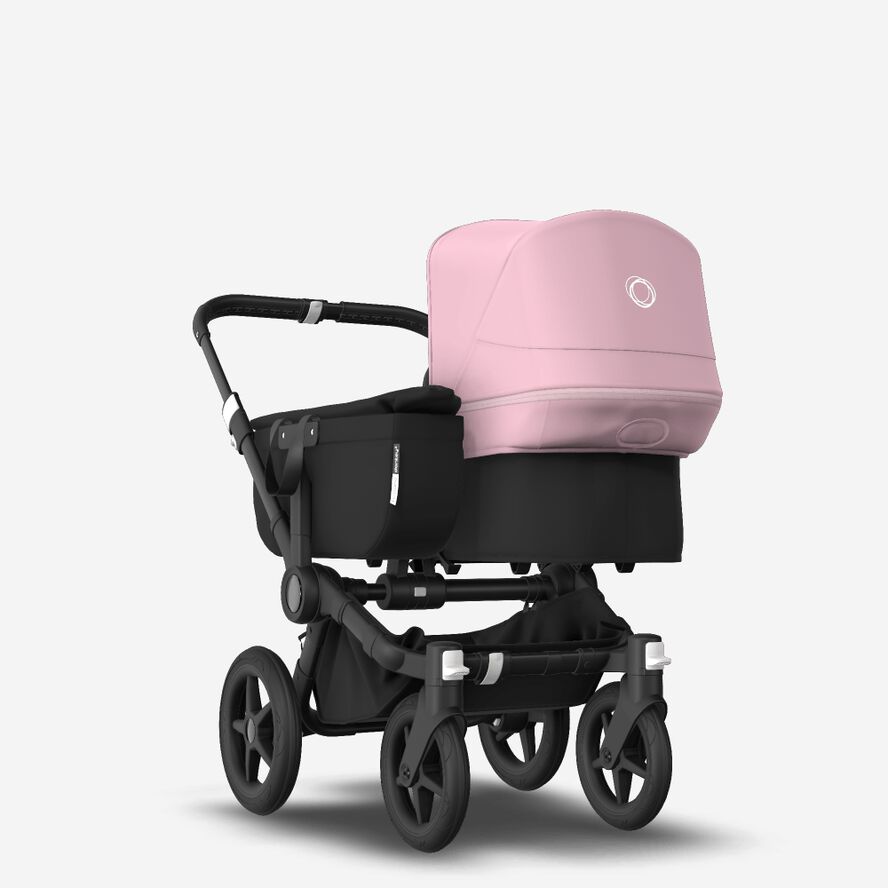 Bugaboo Donkey 3 Mono seat and bassinet stroller soft pink sun canopy, black fabrics, black base