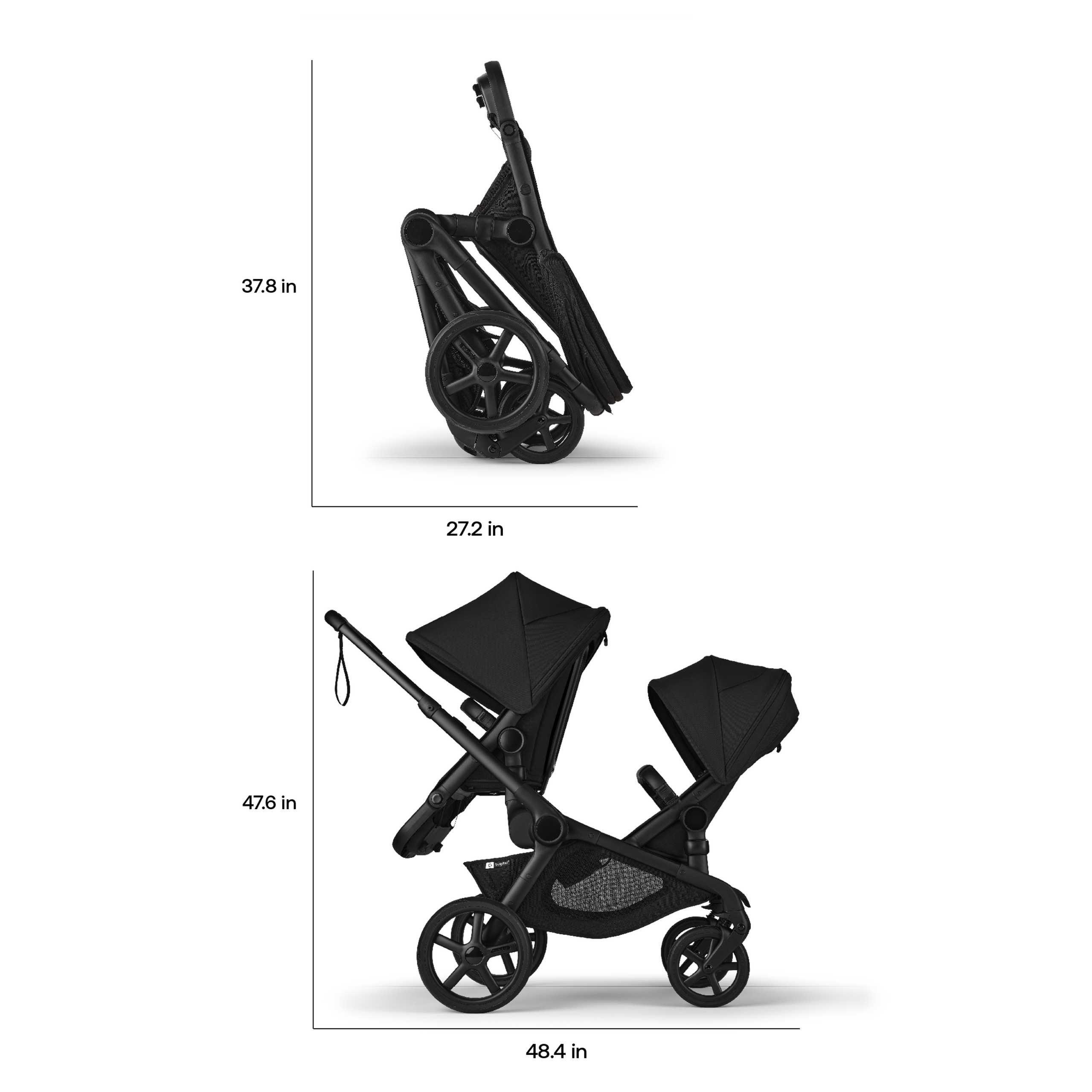Bugaboo Kangaroo seat-only tandem black base, midnight black fabrics, midnight black sun canopy - Thumbnail Slide 7 of 12