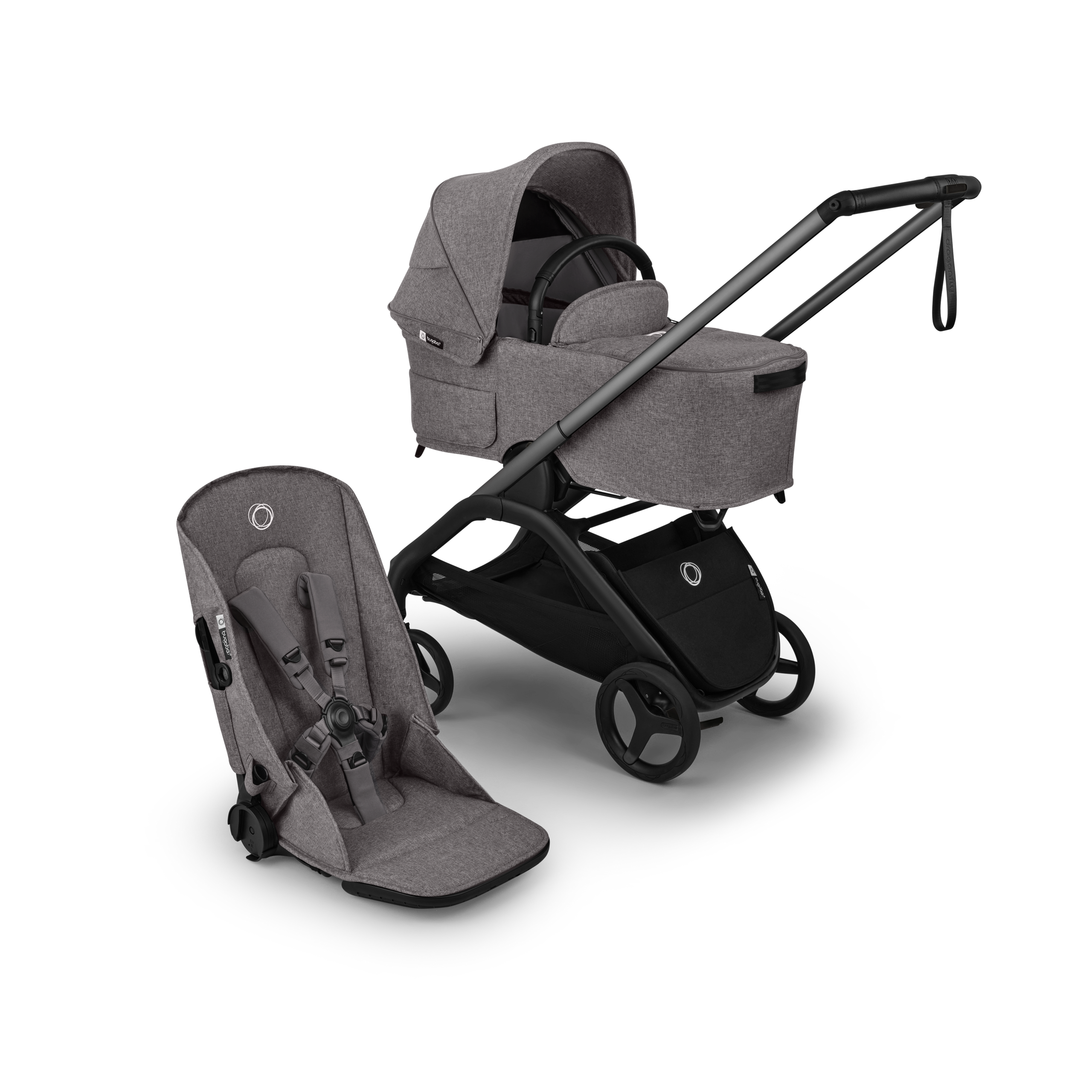 Bugaboo Dragonfly Plus 2-in-1 pushchair graphite base, grey melange fabrics, grey melange sun canopy  - Thumbnail Slide 1 of 11