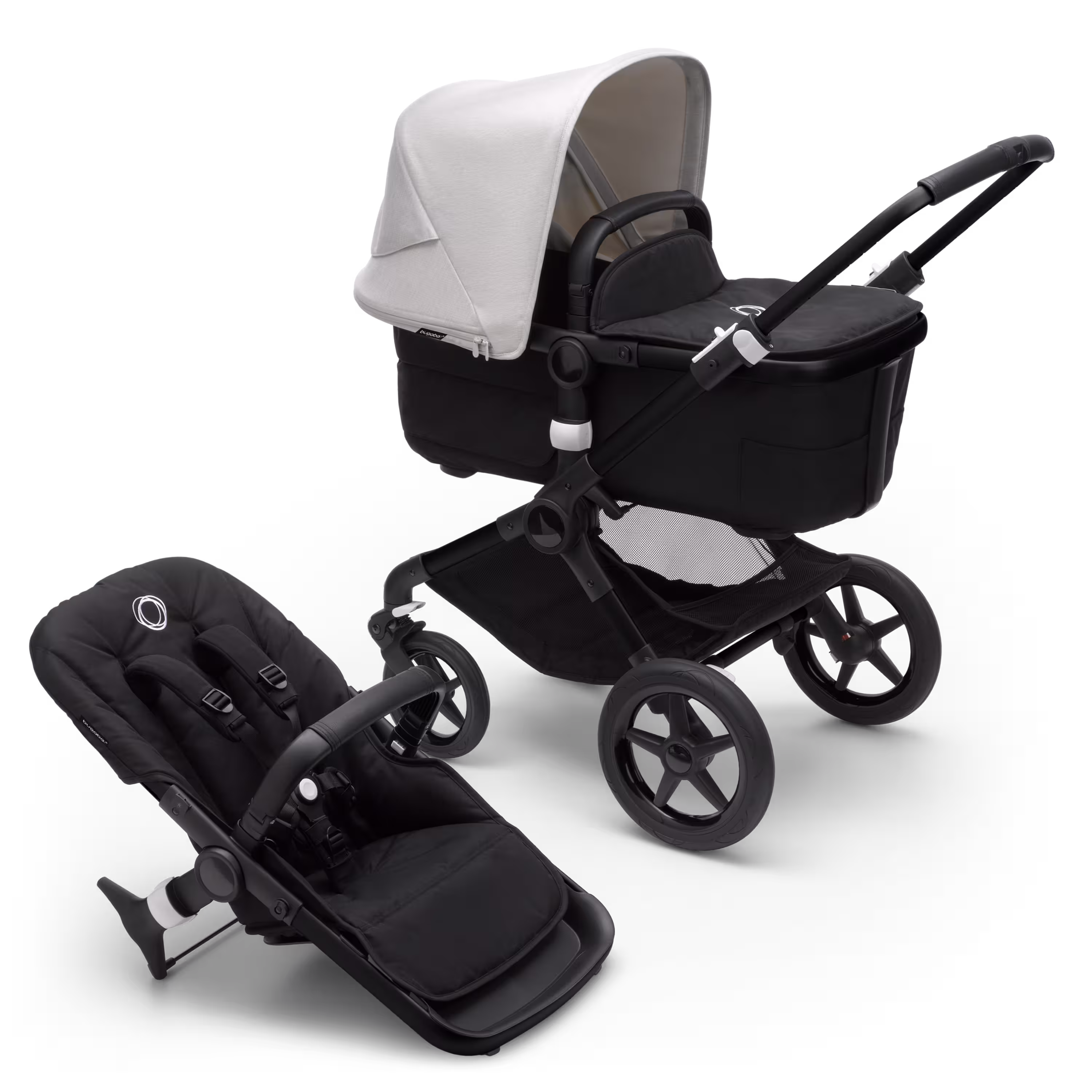 Bugaboo Fox 3 bassinet and seat stroller black base, midnight black fabrics, misty white sun canopy - Main Modal Image Slide 1 of 9