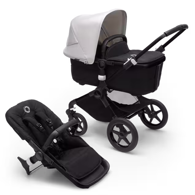Bugaboo Fox 3 bassinet and seat stroller black base, midnight black fabrics, misty white sun canopy - Main Image Slide 1 of 9