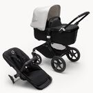 Bugaboo Fox 3 bassinet and seat stroller black base, midnight black fabrics, misty white sun canopy