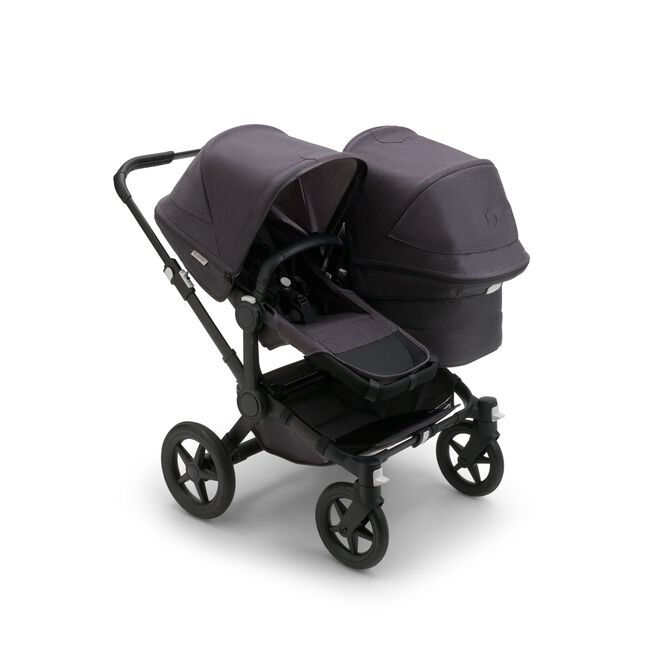 Bugaboo Donkey 5 Duo bassinet and seat stroller black base, mineral washed black fabrics, mineral washed black sun canopy - Main Image Slide 1 of 12