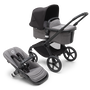 Bugaboo Fox 5 bassinet and seat pram with black chassis, grey melange fabrics and midnight black sun canopy. - Thumbnail Slide 1 of 13
