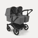 Bugaboo Donkey 6 twin pushchair black base, moon grey fabrics, moon grey sun canopy