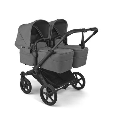 Bugaboo Donkey 6 twin pushchair black base, moon grey fabrics, moon grey sun canopy