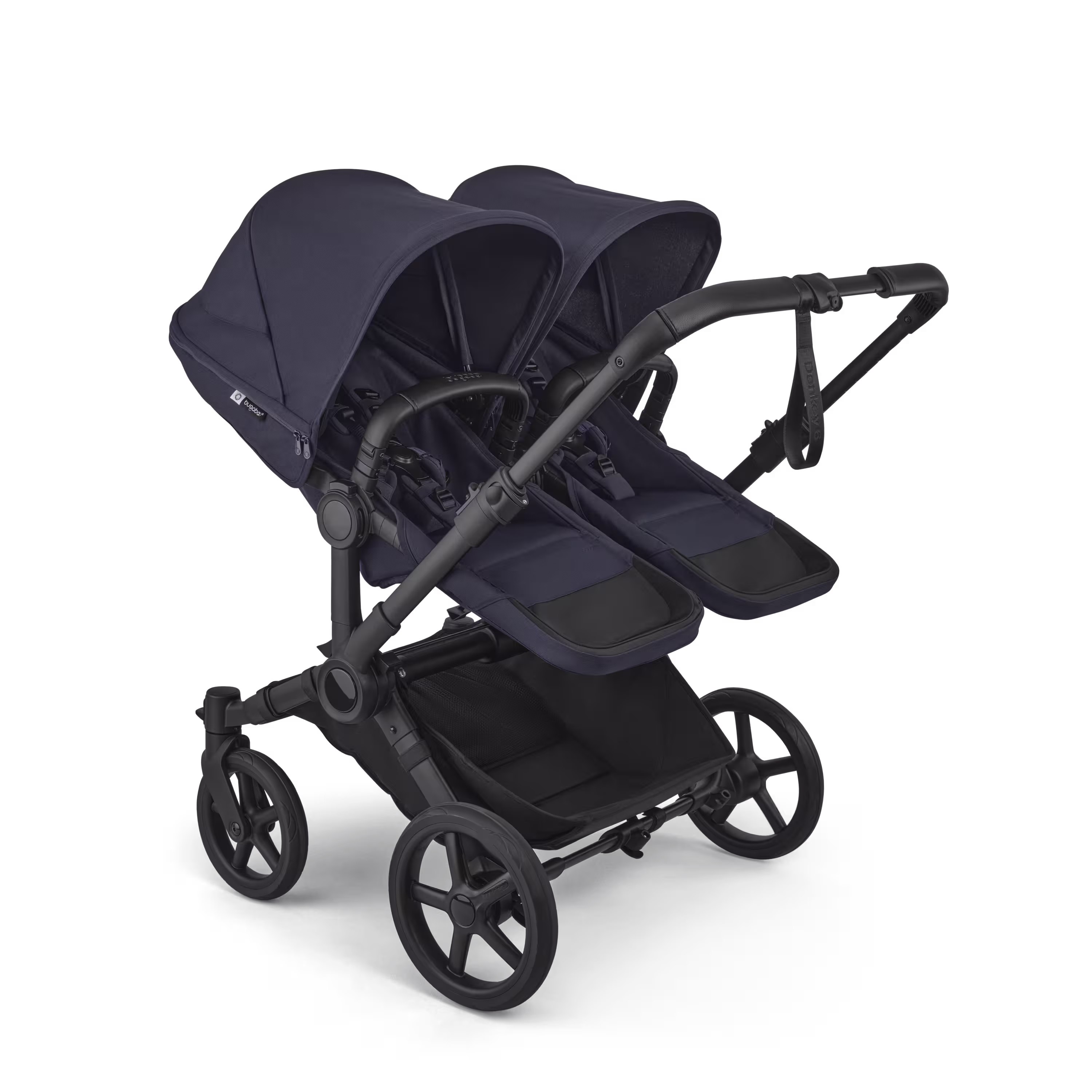 Bugaboo Donkey 6 twin stroller black base, deep indigo fabrics, deep indigo sun canopy  - Main Modal Image Slide 2 of 8