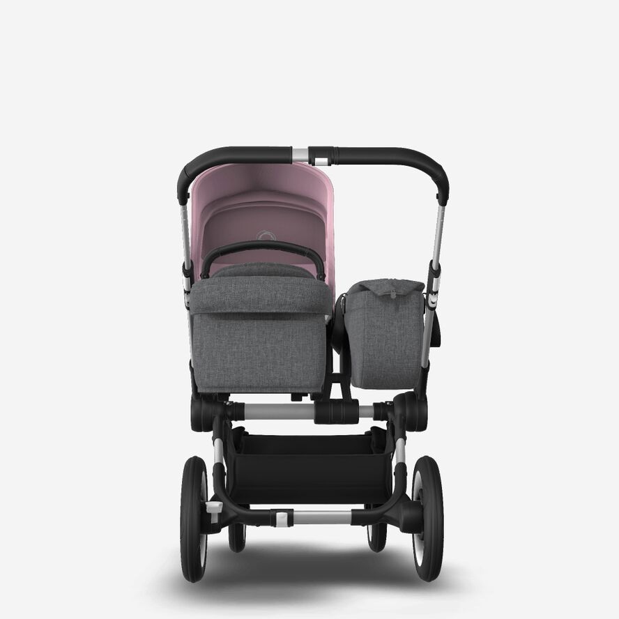 Bugaboo Donkey 3 Mono seat and bassinet stroller soft pink sun canopy, grey melange fabrics, aluminium base