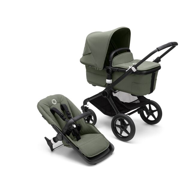 Bugaboo Fox 3 bassinet and seat stroller black base, forest green fabrics, forest green sun canopy - Main Image Slide 1 of 9